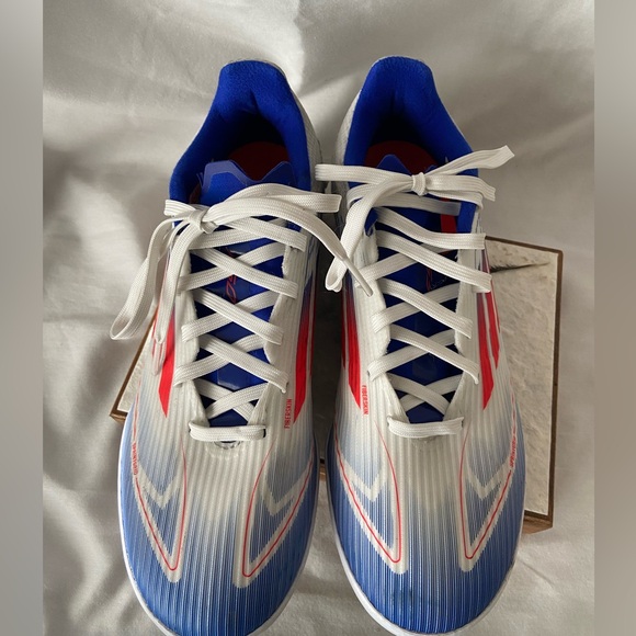 Adidas Soccer F50 League TF Unisex Fiberskin/Sprintgrid White Red Blue Sz 6.5 - Picture 7 of 9